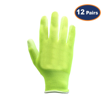 12Pairs XL Yellow Non-Slip PU Palm Coated Work Gloves