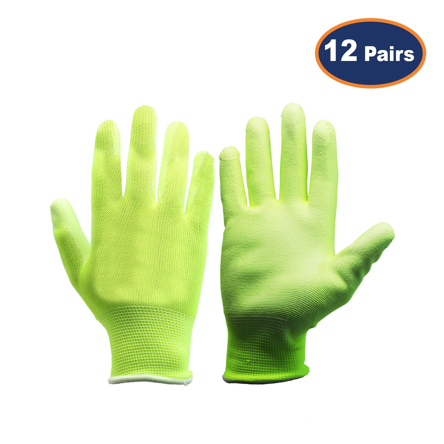 12Pcs Large Size PU Palm Yellow Safety Glove