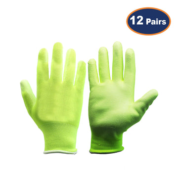 12Pcs Small Size PU Palm Yellow Safety Glove