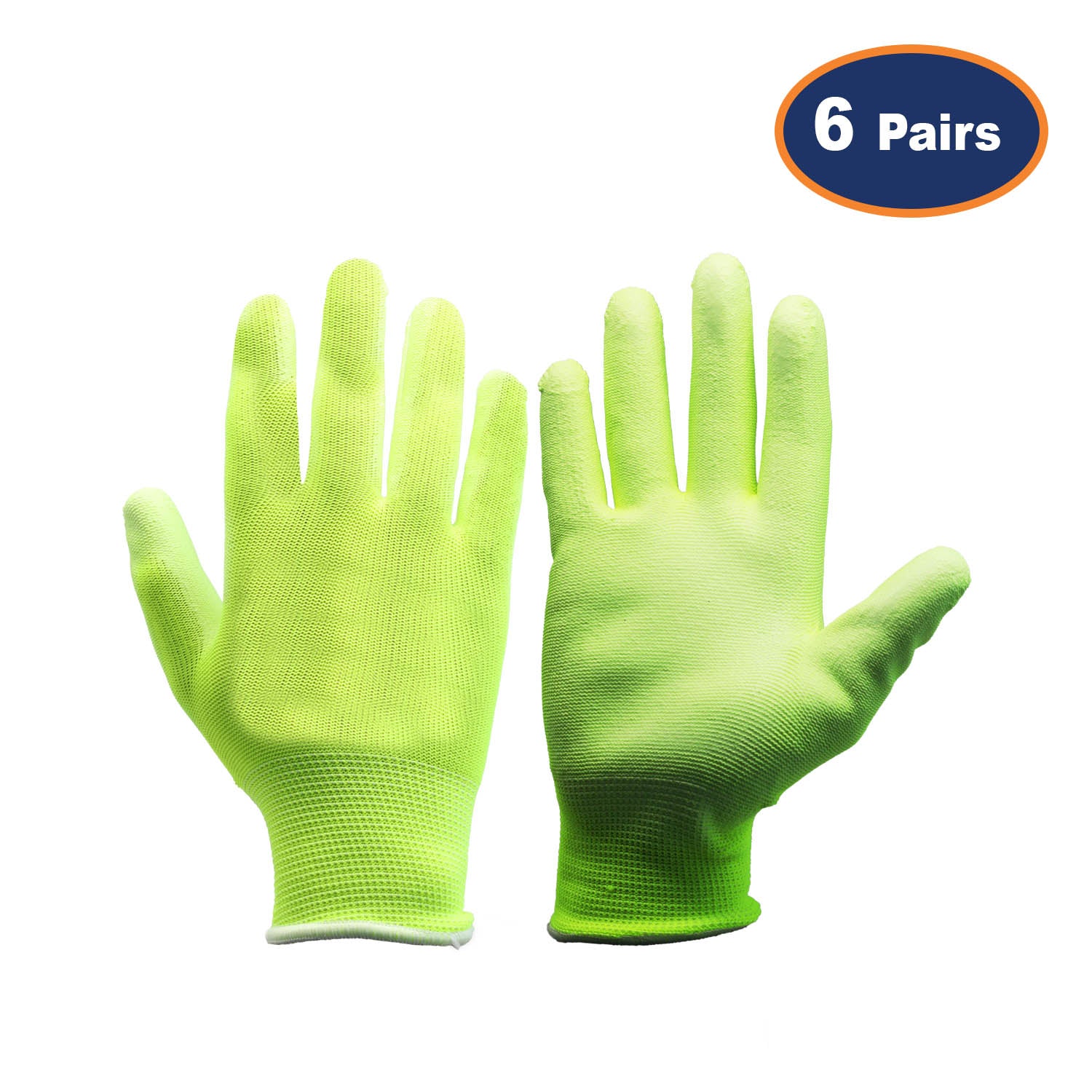 6Pcs Small Size PU Palm Yellow Safety Glove