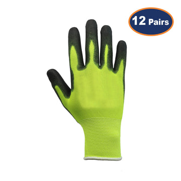 12Pcs Large Size PU Palm Yellow/Black Safety Glove