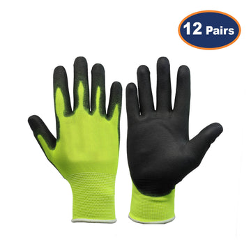 12Pcs Medium Size PU Palm Yellow/Black Safety Glove