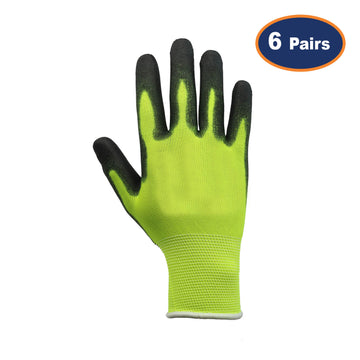 6Pcs XXL Size PU Palm Yellow/Black Safety Glove