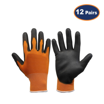 12Pcs Large Size PU Palm Orange/Black Safety Glove