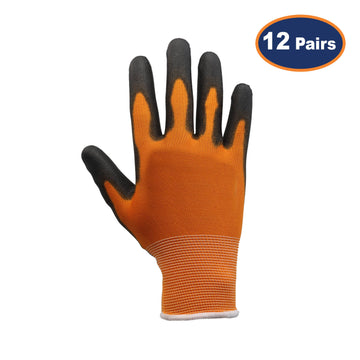 12Pcs Medium Size PU Palm Orange/Black Safety Glove