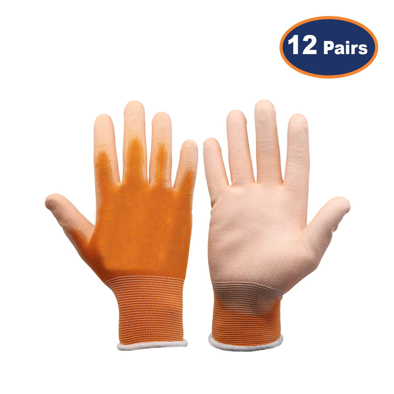 12Pcs Medium Size PU Palm Orange Safety Glove