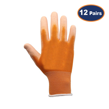 12Pcs Medium Size PU Palm Orange Safety Glove