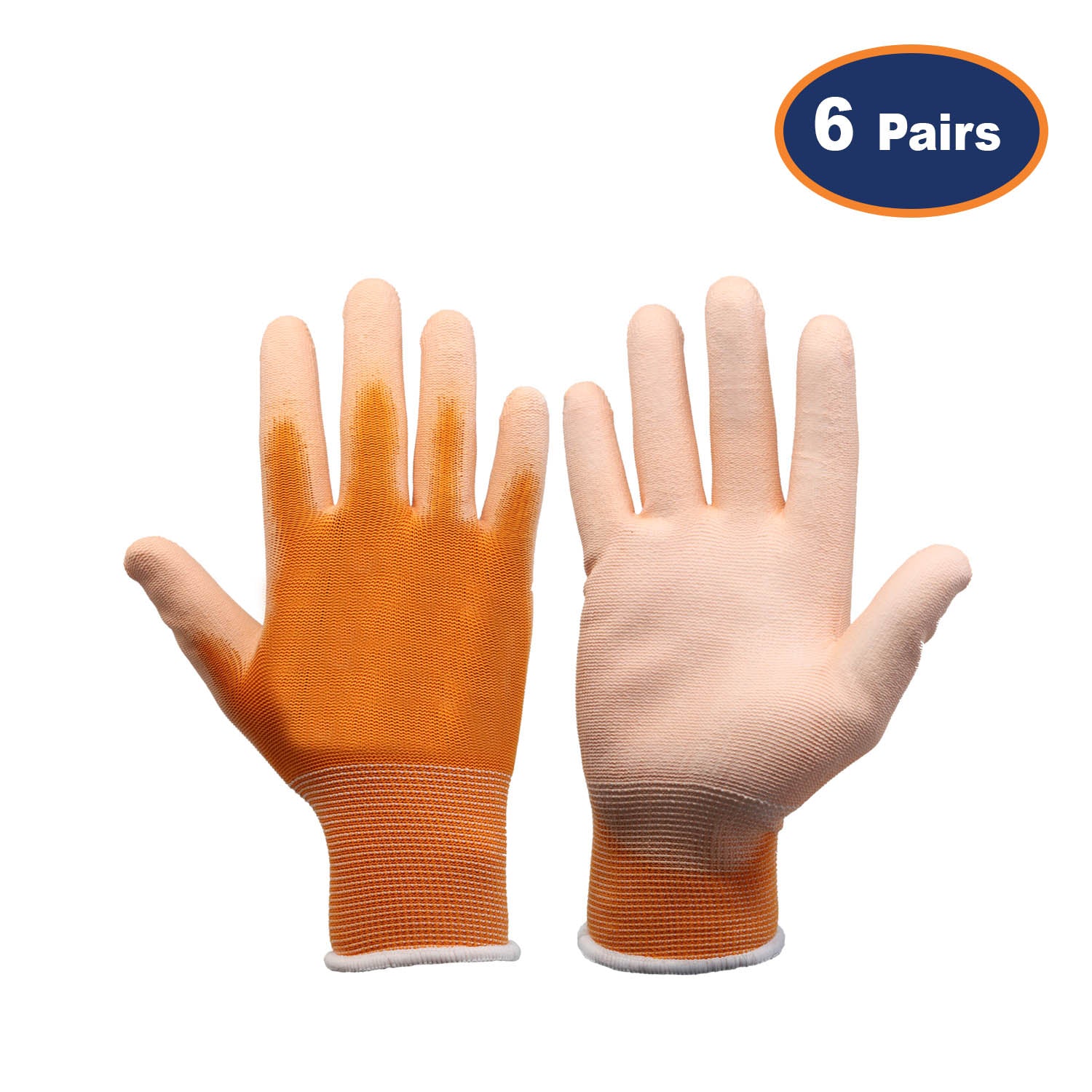 6Pcs XXL Size PU Palm Orange Safety Glove