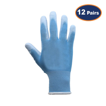 12Pairs XS Blue Non-Slip PU Palm Coated Work Gloves