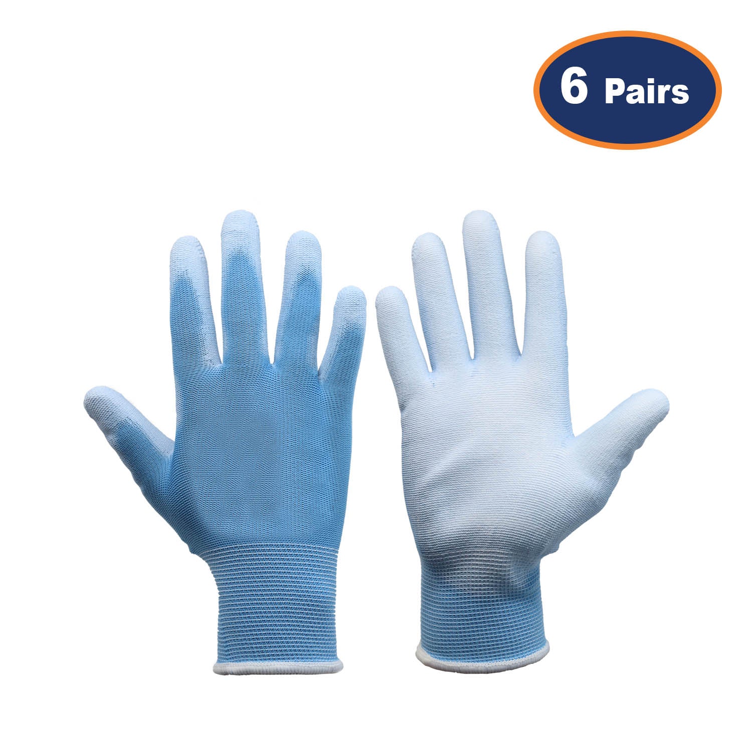 6Pcs Large Size PU Palm Blue Safety Glove