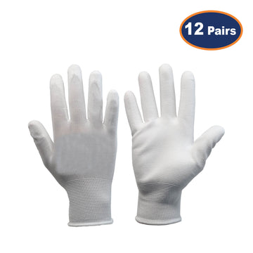 12Pcs Large Size PU Palm White Safety Glove