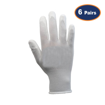 6Pairs Large White Non-Slip PU Palm Coated Work Gloves