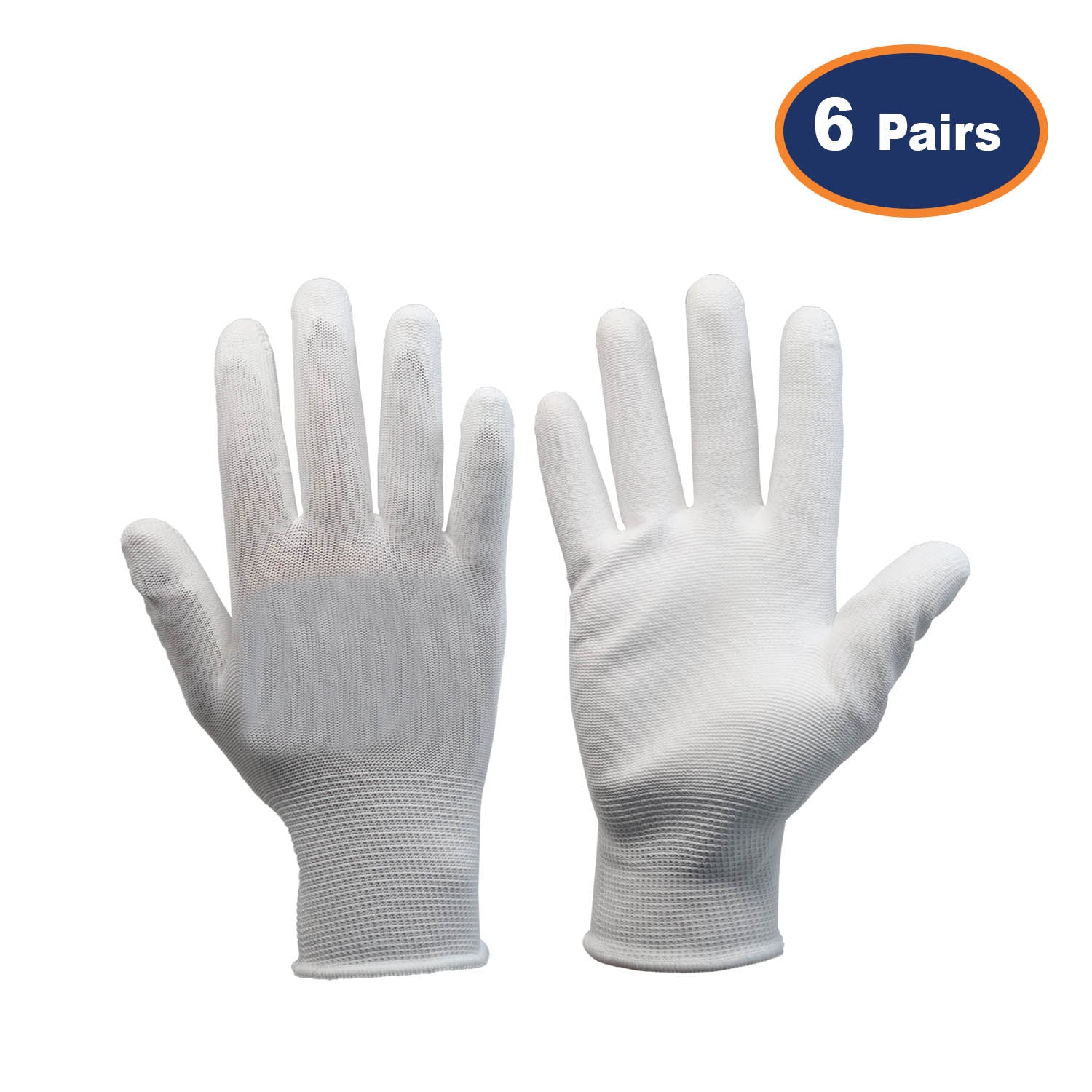 6Pcs XXXL Size PU Palm White Safety Glove