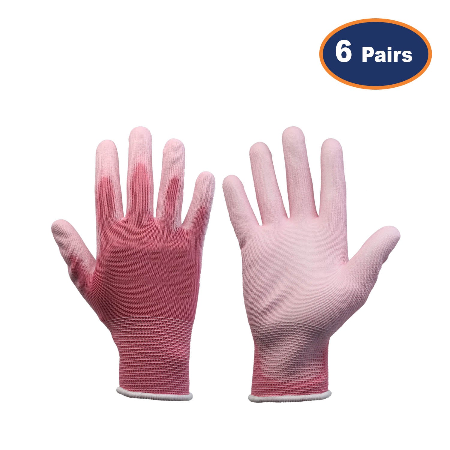 6Pcs Medium Size PU Palm Pink Safety Glove