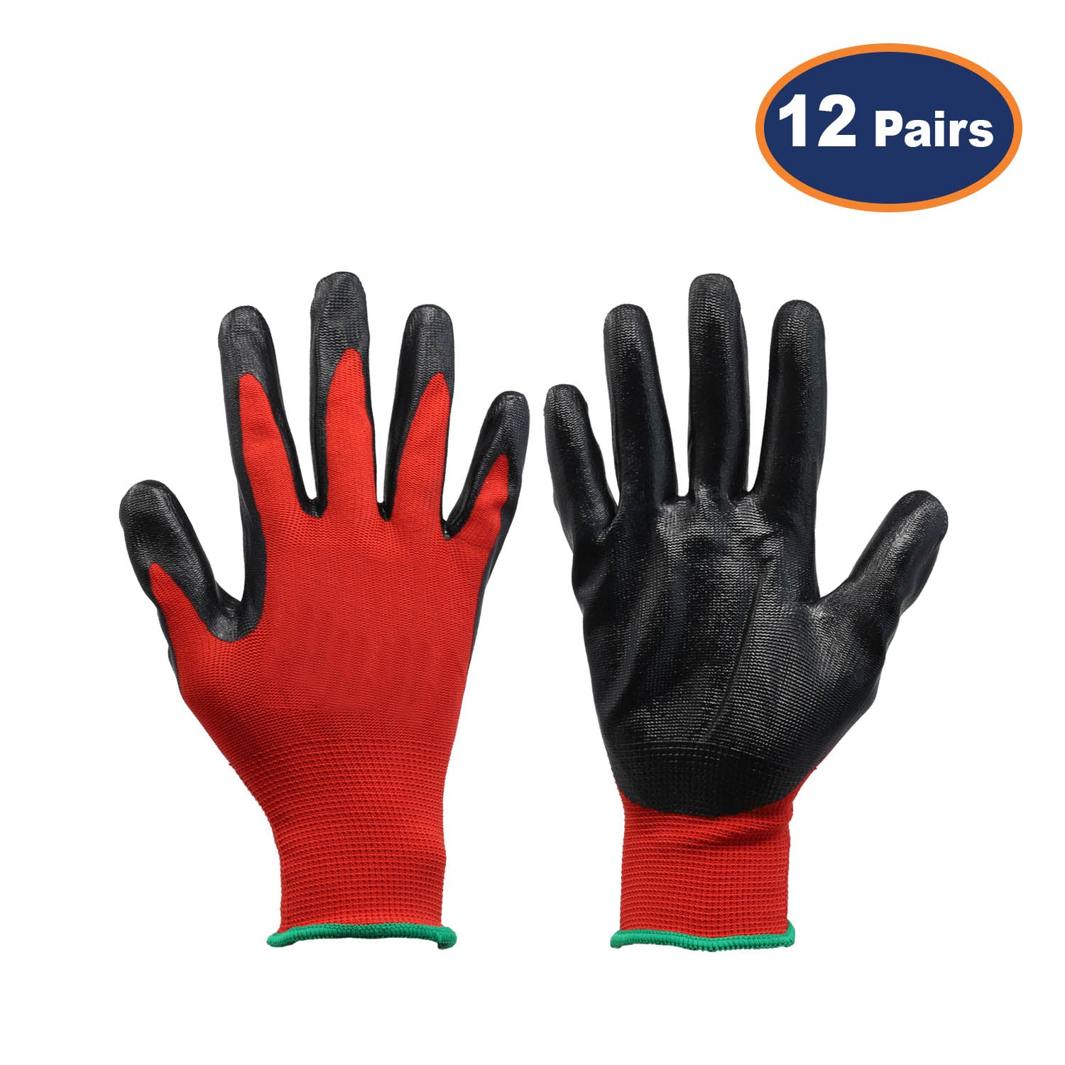 12Pcs Medium Size Red/Black Nitrile Flexi Grip Work Gloves