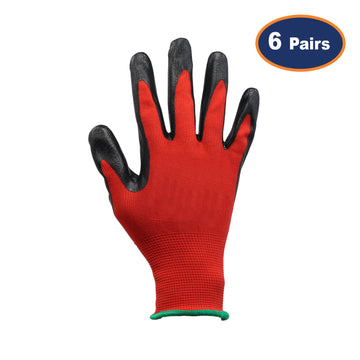 6Pcs XXL Size Red/Black Nitrile Flexi Grip Work Gloves