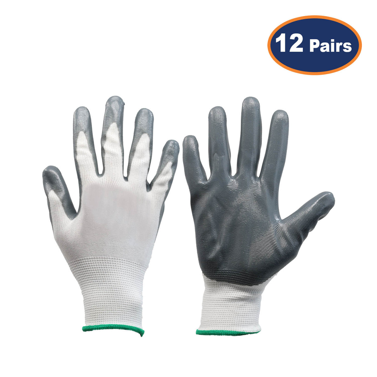 12Pcs XXL Size Grey/White Nitrile Flexi Grip Work Gloves