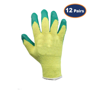 12Pcs Medium Size Latex Grip Green/Yellow Protection Glove