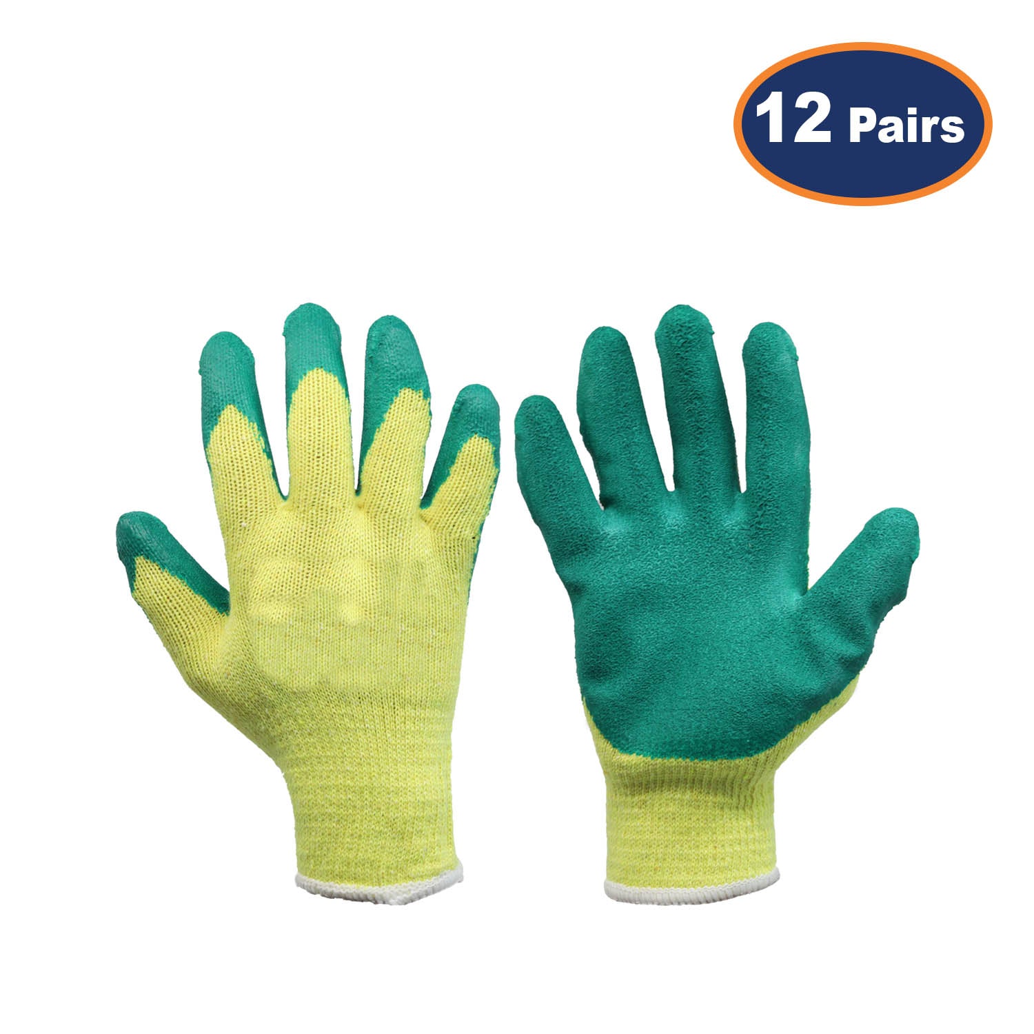 12Pcs Medium Size Latex Grip Green/Yellow Protection Glove