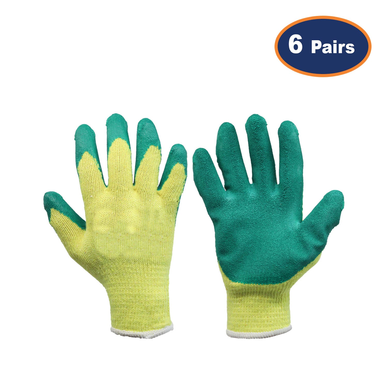 6Pcs Large Size Latex Grip Green/Yellow Protection Glove