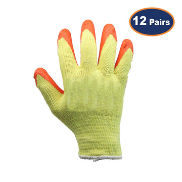 12Pcs X-Large Size Latex Grip Orange/Yellow Protection Glove