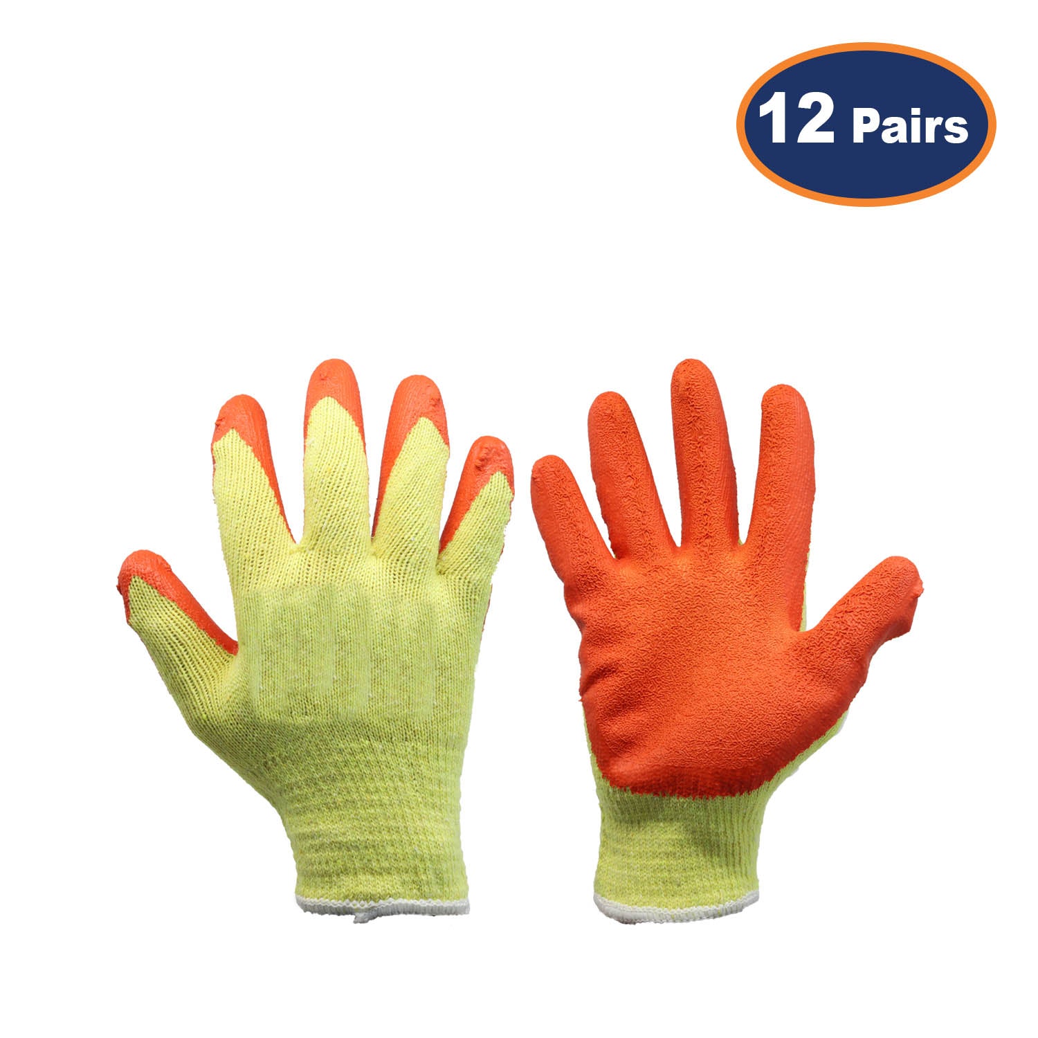 12Pcs Large Size Latex Grip Orange/Yellow Protection Glove