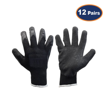 12Pcs Medium Size Latex Grip Black Protection Glove