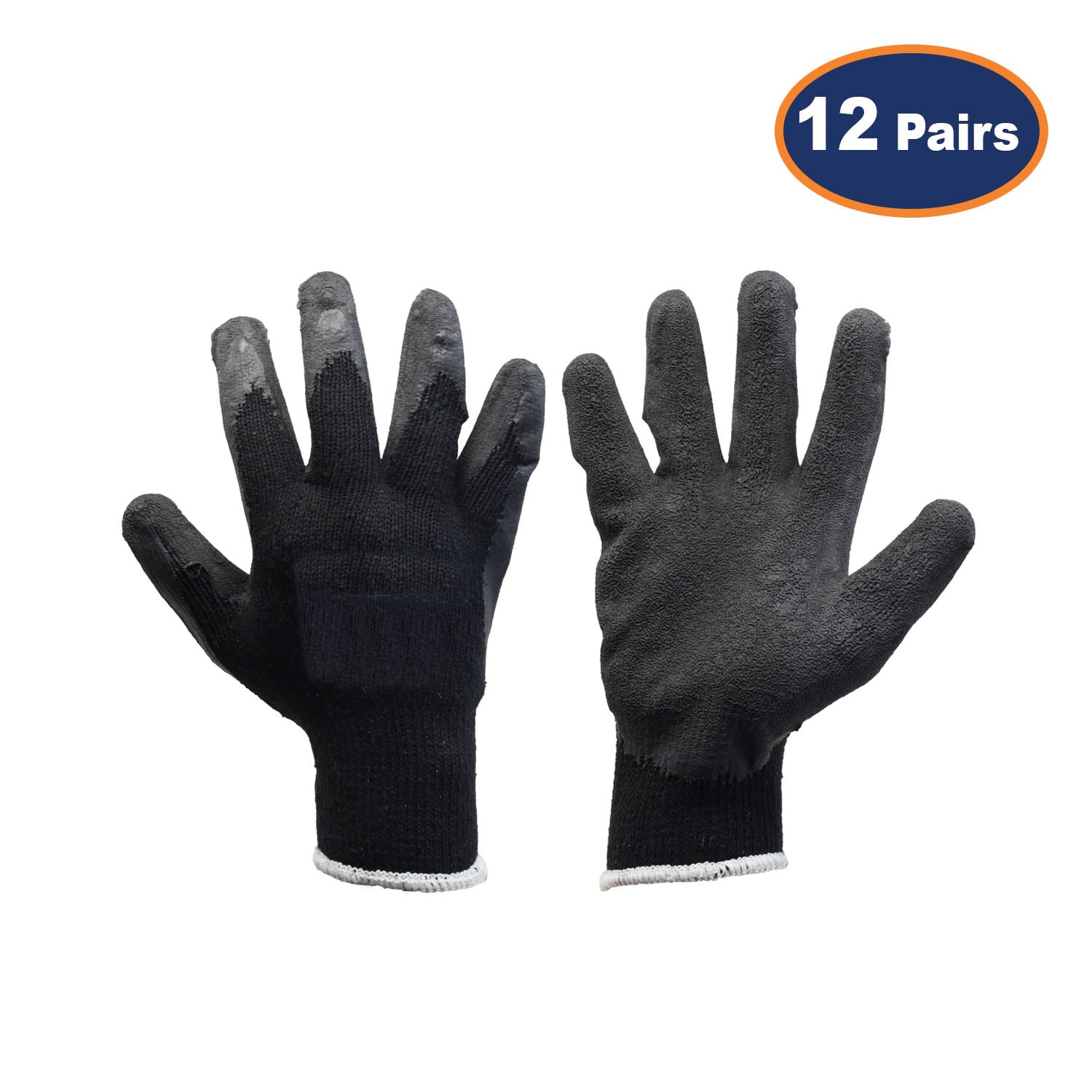 12Pcs Large Size Latex Grip Black Protection Glove