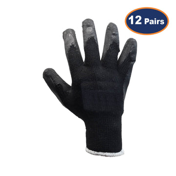 12Pcs Medium Size Latex Grip Black Protection Glove