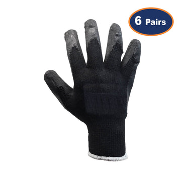 6Pcs Medium Size Latex Grip Black Protection Glove