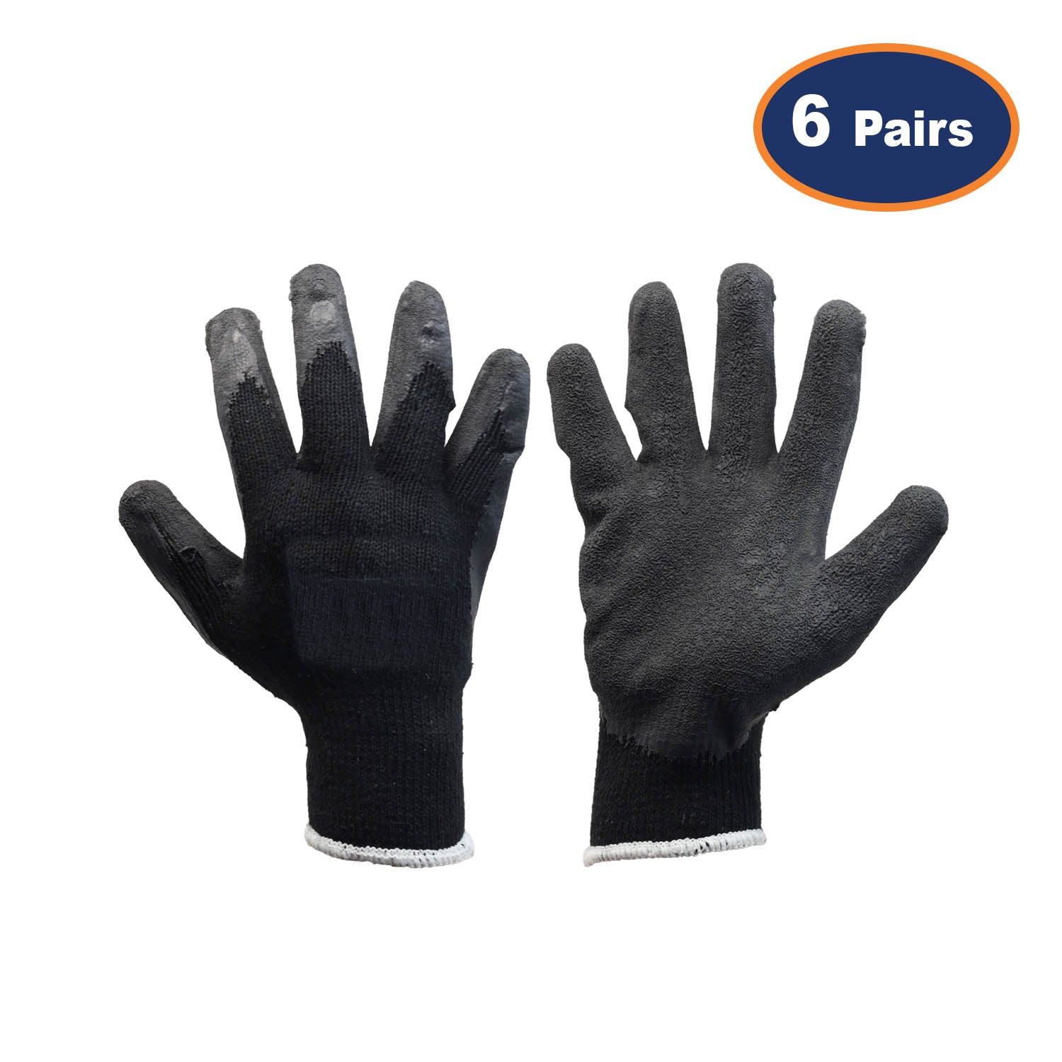 6Pcs Large Size Latex Grip Black Protection Glove