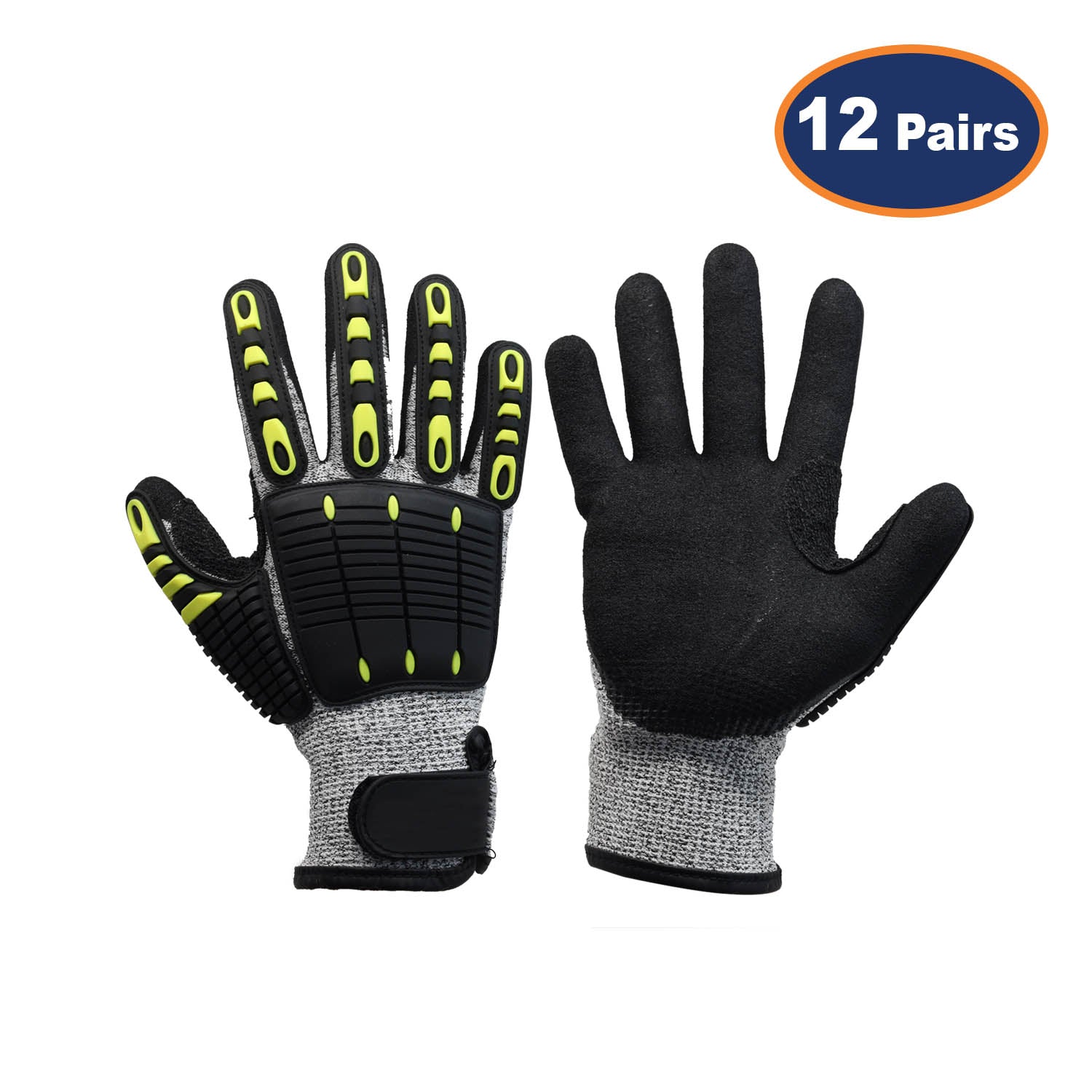 12Pcs Large Size Black Anti Impact Cut Resistant Work Glove
