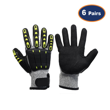 6Pcs XXL Size Black Anti Impact Cut Resistant Work Glove