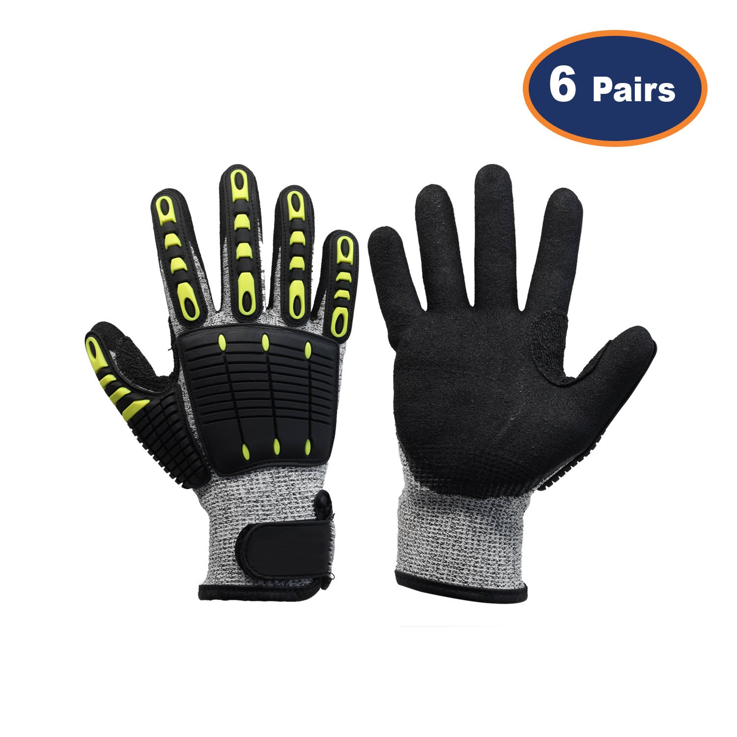 6Pcs XXL Size Black Anti Impact Cut Resistant Work Glove