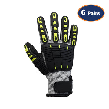 6Pcs Large Size Black Anti Impact Cut Resistant Work Glove