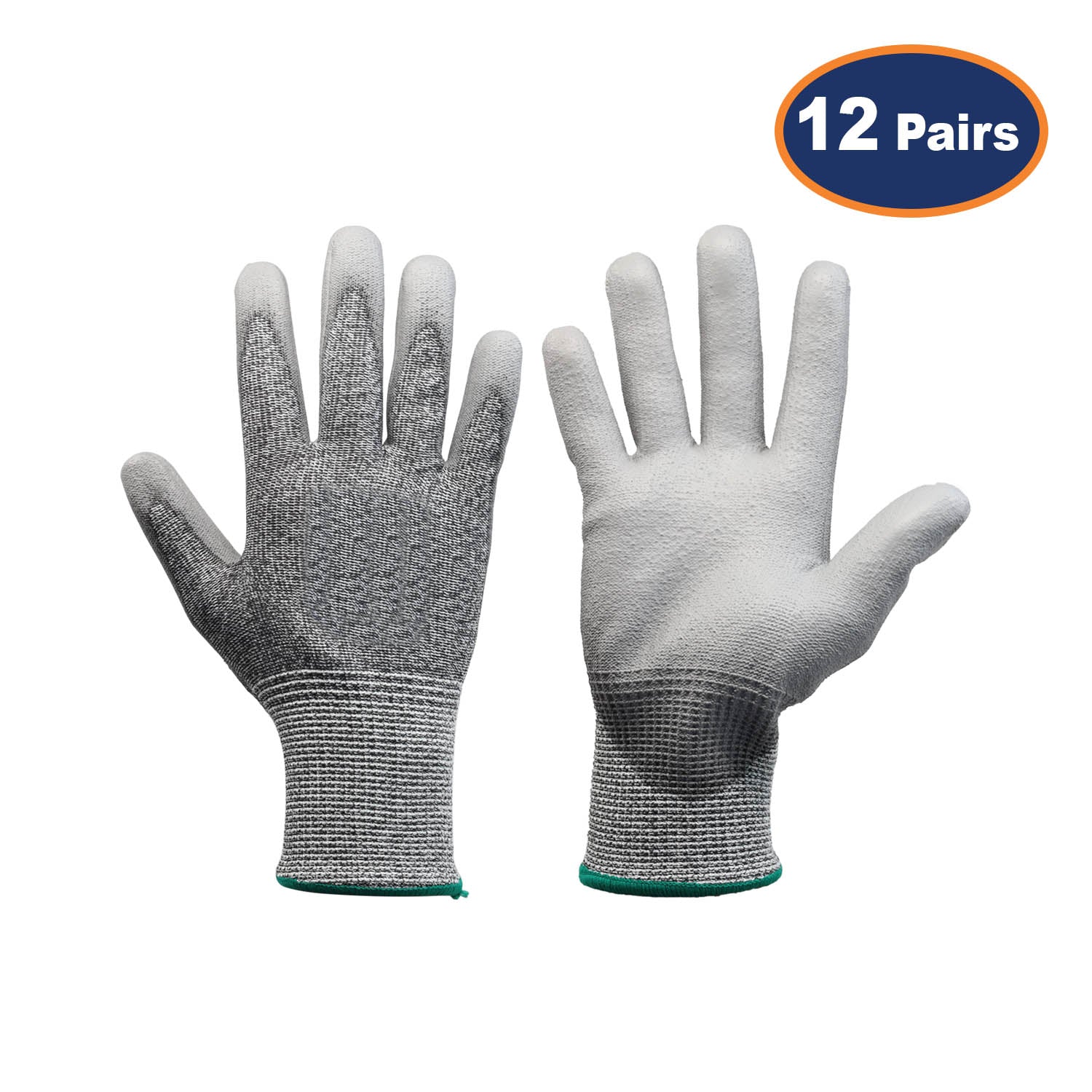 12Pcs Medium Size Grey MR Cut Resistance PU Palm Glove