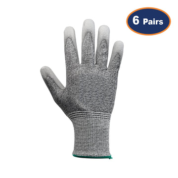 6Pcs Large Size Grey MR Cut Resistance PU Palm Glove