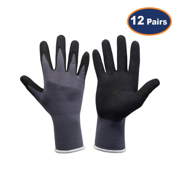12Pcs Medium Black Cut Resistant Nitrile Flexi Grip Work Glove