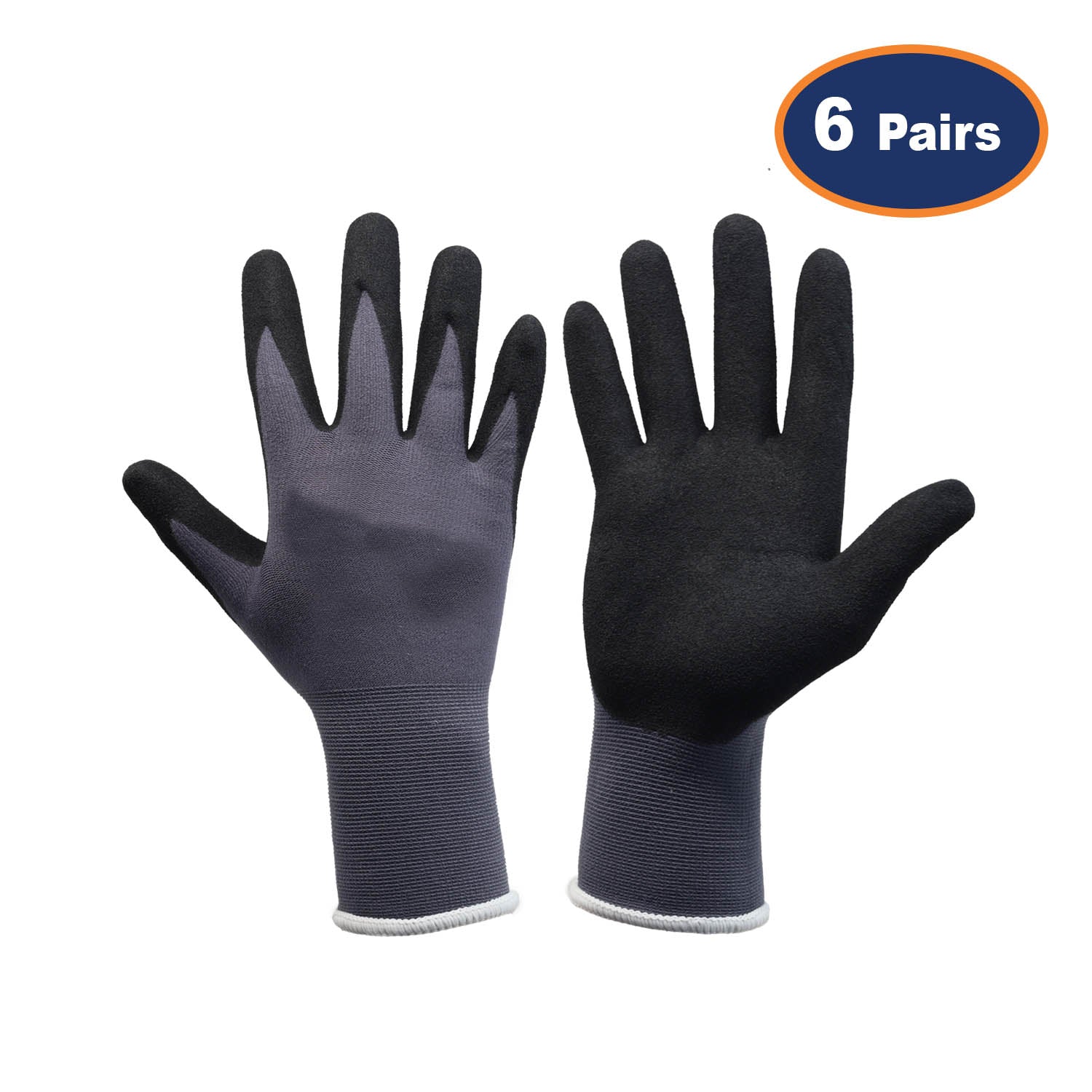 6Pcs Medium Black  Cut Resistant Nitrile Flexi Grip Work Glove