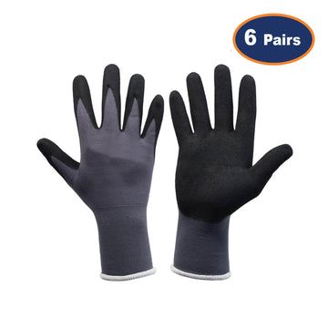 6pcs XL Black Cut Resistant Nitrile Flexi Grip Work Glove