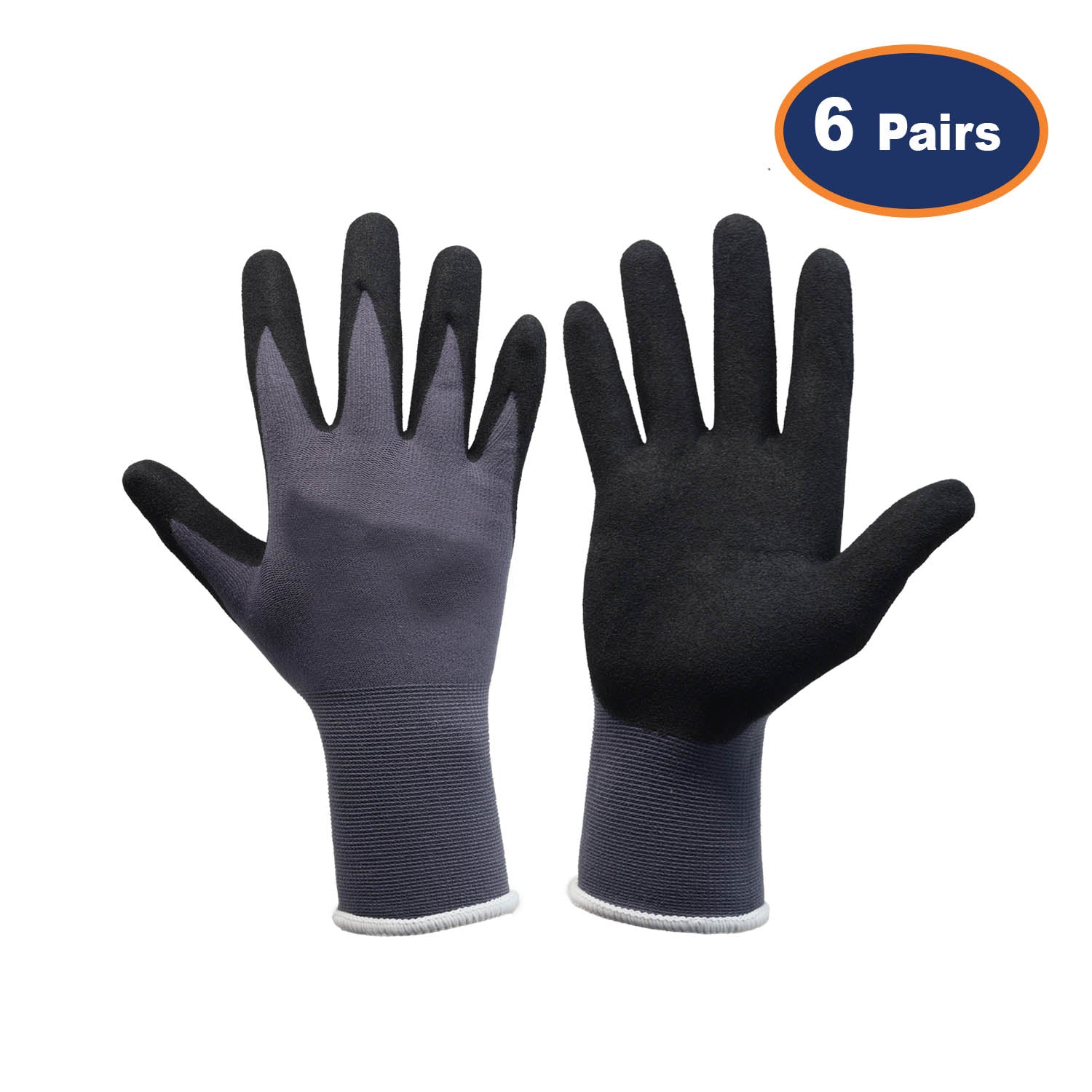 6pcs XXL Black Cut Resistant Nitrile Flexi Grip Work Glove