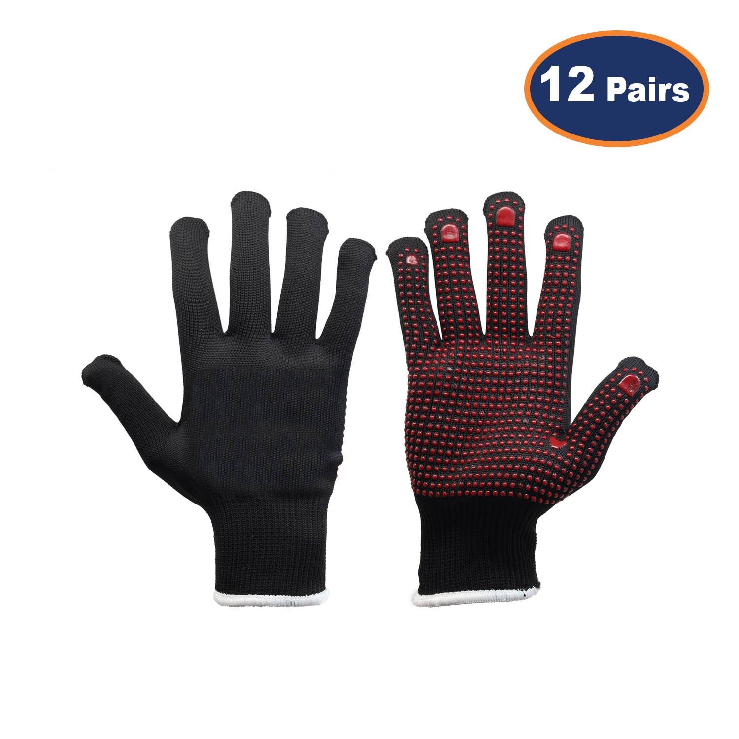 12Pcs Medium Size Polka Dot Black/Red Work Gloves