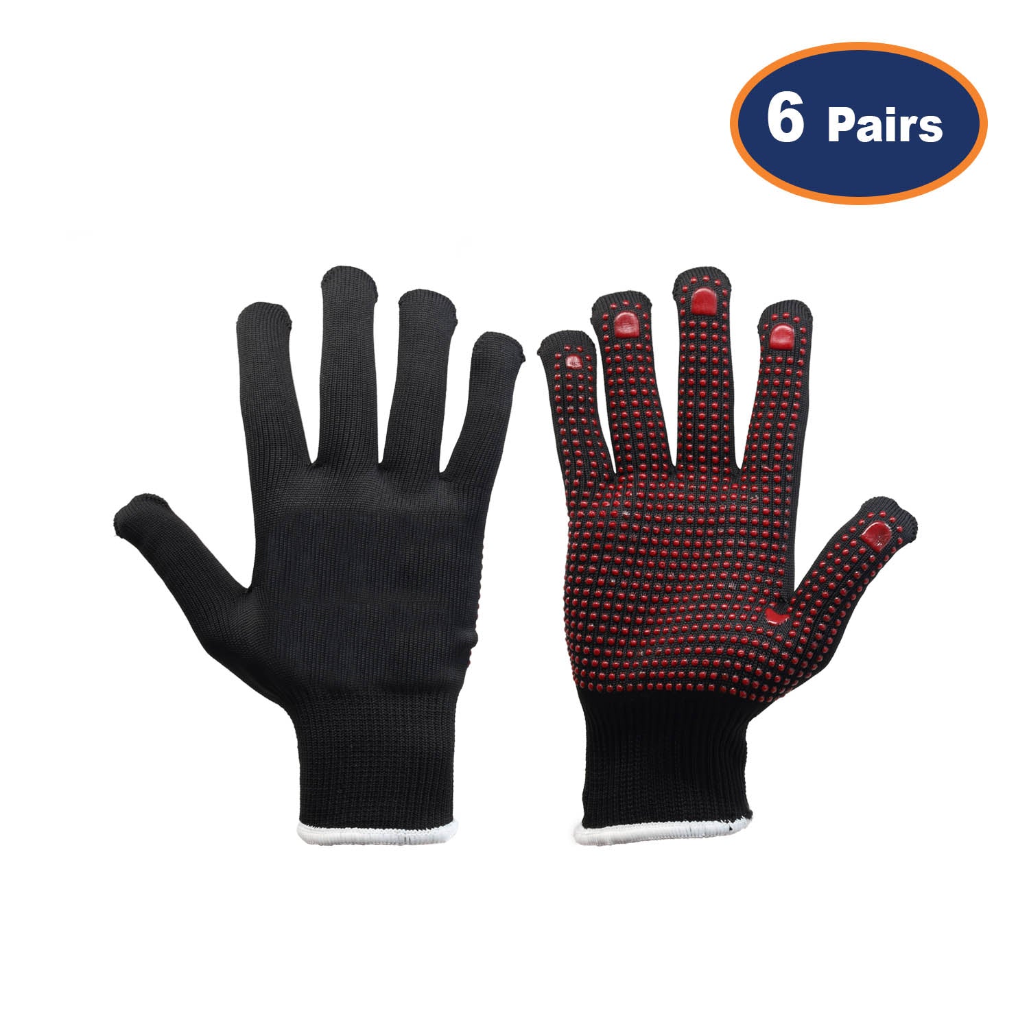 6Pcs X-Small Size Polka Dot Black/Red Work Gloves