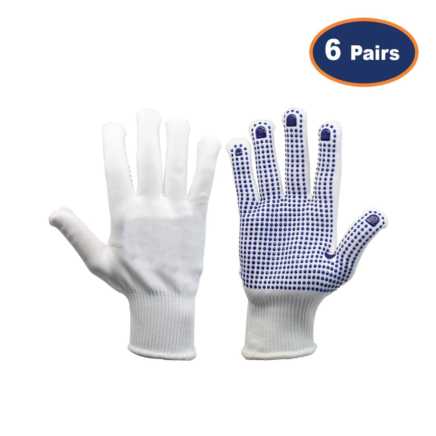 6Pcs XXL Size Polka Dot White/Blue Work Gloves