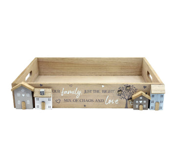 Large Wooden House Tree Serving Tray