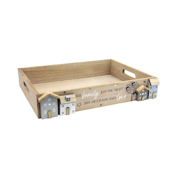Large Wooden House Tree Serving Tray