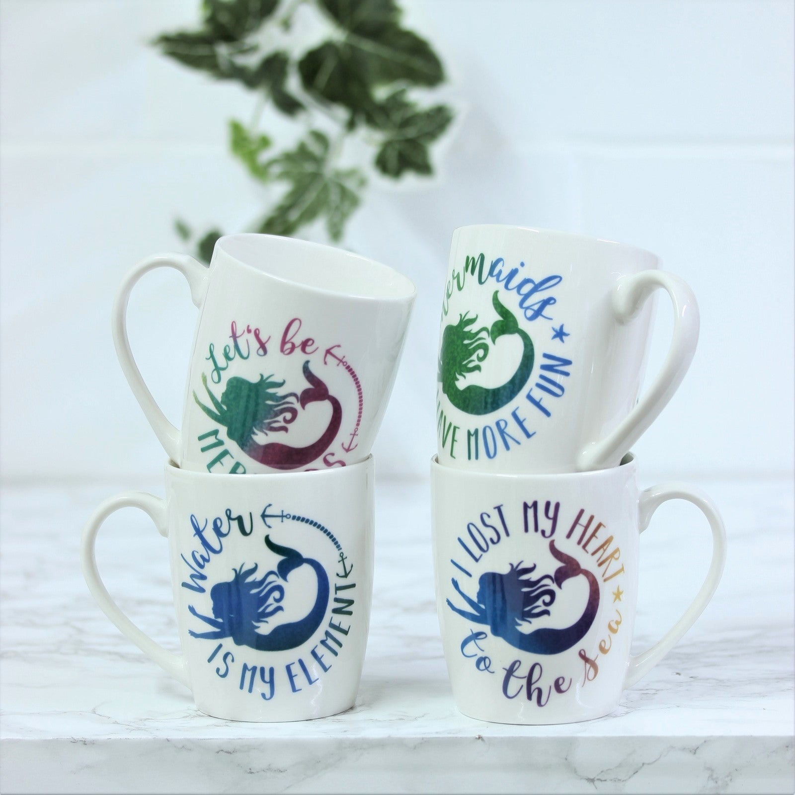 Set of 4 Mermaid Design Mugs