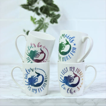 Set of 4 Mermaid Design Mugs