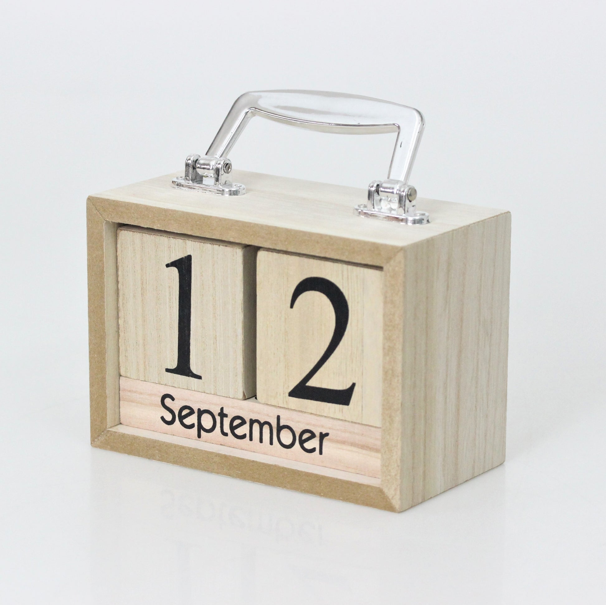 Natural Wooden Coloured Suitcase Shaped Perpetual Calendar