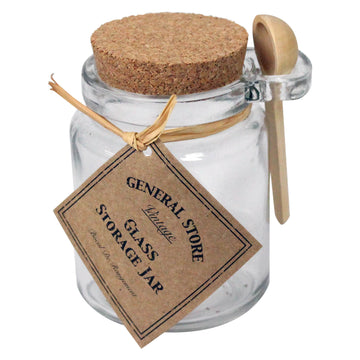 Glass Storage Jar with Cork Top and Spoon
